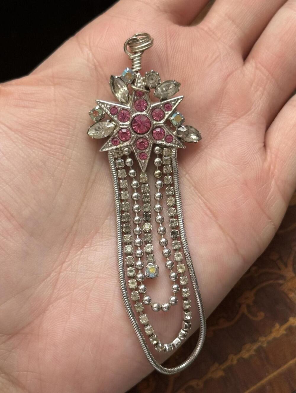 Kirks Folly Sliver Tone Pink Star Rhinestone Pendent
